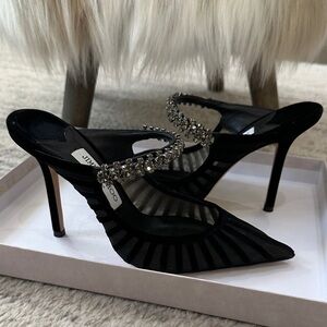 Jimmy Choo Bing Mesh Black Heels with Crystal Accents
